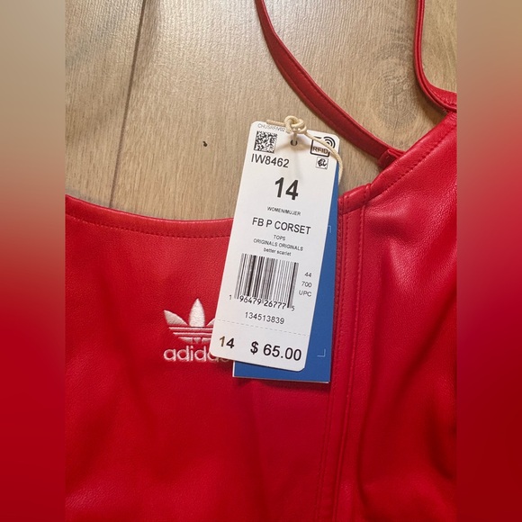 🔥🔥100% Authentic Adidas Firebird Faux Leather Crop Corset Camisole/Size 14🔥🔥 - Picture 9 of 11